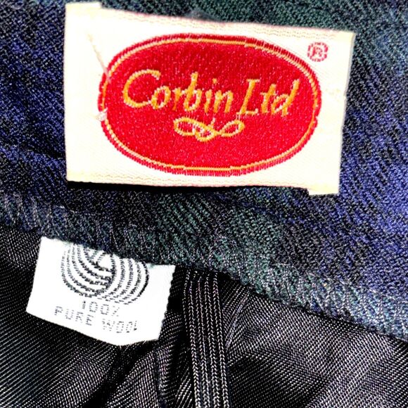 CORBIN LTD 100% Wool Blue/Green Tartan Plaid Pencil Skirt with Pockets Size 8 - Picture 4 of 4